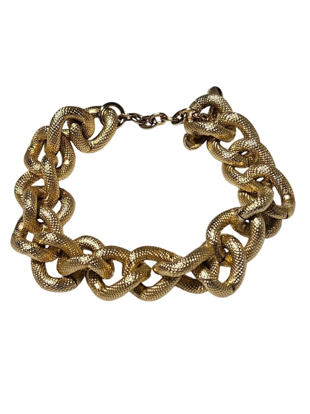 Vintage Chunky Chain Link Bracelet Gold Tone Textured Retro Fashion Jewelry